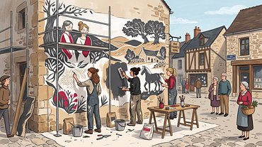 Réalisation en direct d'une fresque en sgraffito