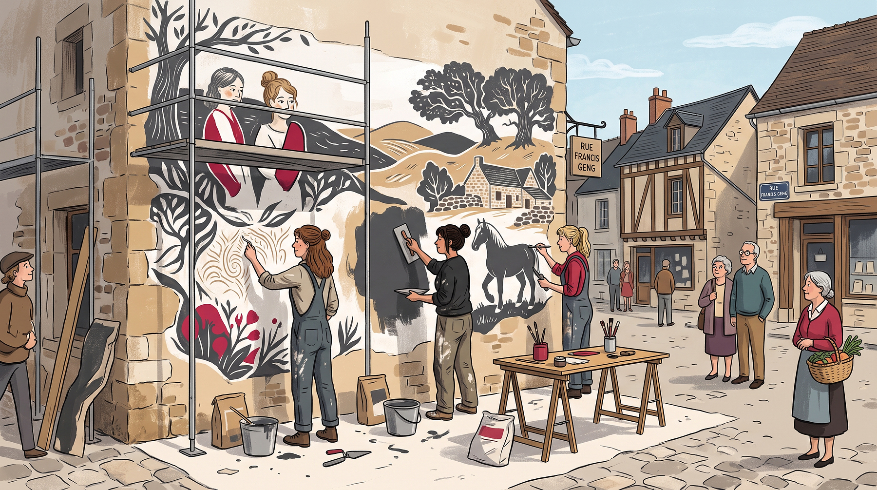 Réalisation en direct d'une fresque en sgraffito